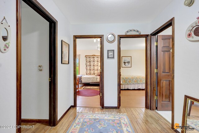 corridor with light wood-type flooring