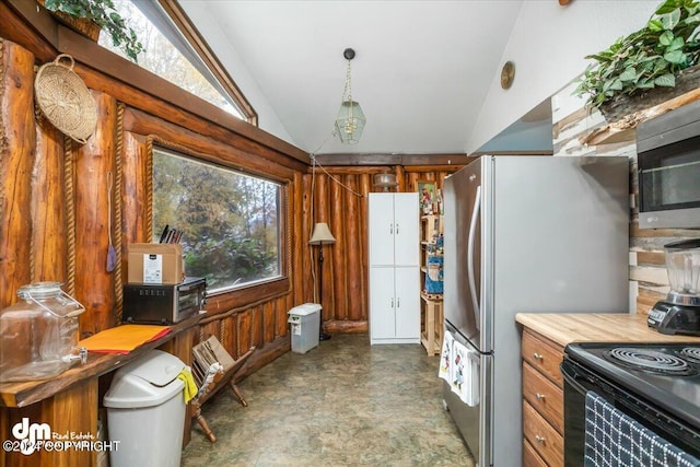 kitchen featuring a healthy amount of sunlight and vaulted ceiling