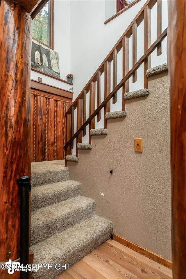 stairs with hardwood / wood-style flooring