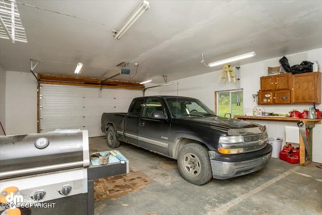 garage with a garage door opener