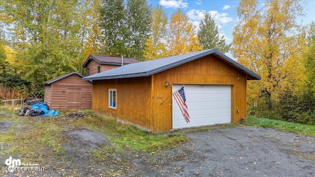 garage with wooden walls