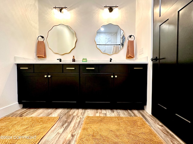 bathroom with wood-type flooring and vanity