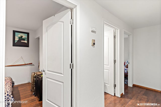 hall with dark wood-type flooring