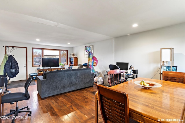 1324 Latouche St, Anchorage, AK 99501 - living room with an office area, dark wood-type flooring, and recessed lighting