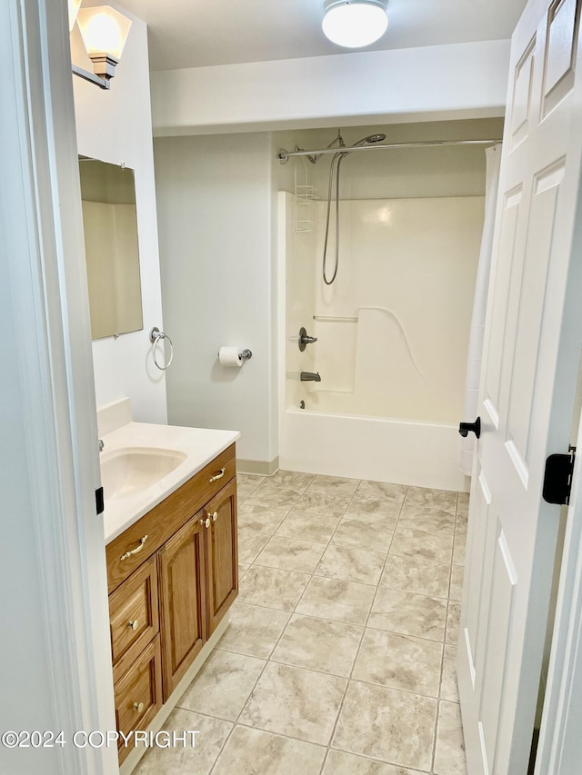 41385 Ptarmigan Heights Dr, Homer, AK 99603 - bathroom with vanity, shower / bath combination with curtain, and tile patterned flooring