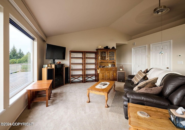 41385 Ptarmigan Heights Dr, Homer, AK 99603 - living room featuring light carpet and vaulted ceiling