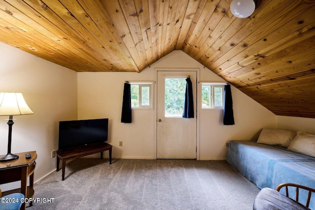 41385 Ptarmigan Heights Dr, Homer, AK 99603 - carpeted bedroom featuring wooden ceiling, vaulted ceiling, and baseboards