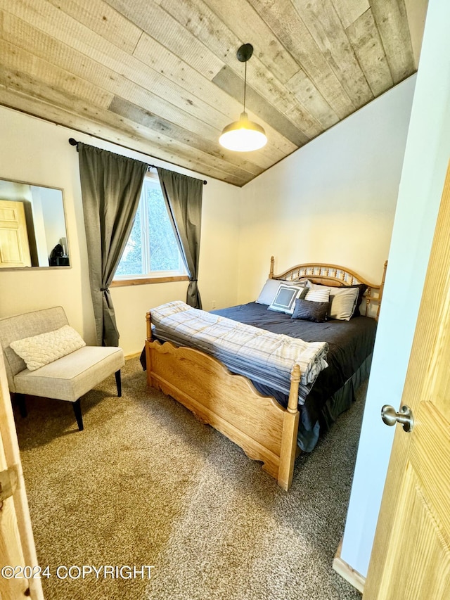 40854 Ruth Way, Homer, AK 99603 - bedroom with baseboards, wooden ceiling, and carpet flooring