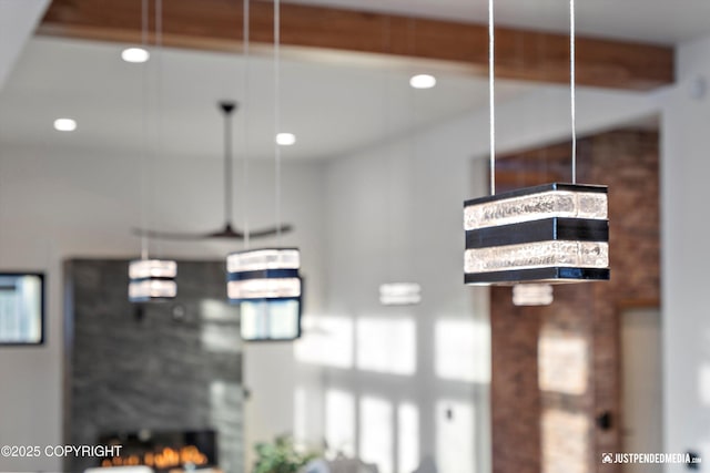 interior details with beamed ceiling