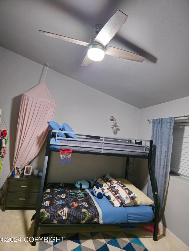 bedroom with carpet floors and a ceiling fan