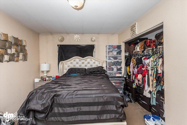 bedroom with a closet and carpet