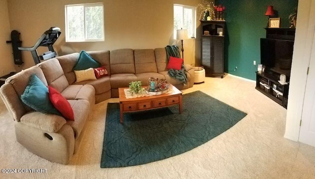 living room with a wealth of natural light and carpet