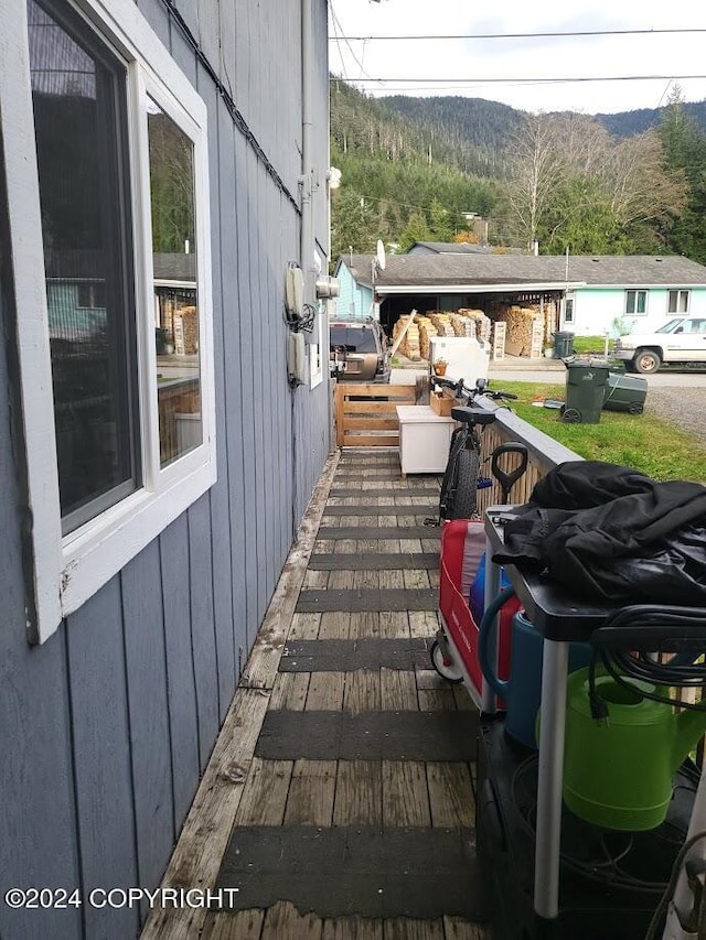 view of home's exterior with a mountain view