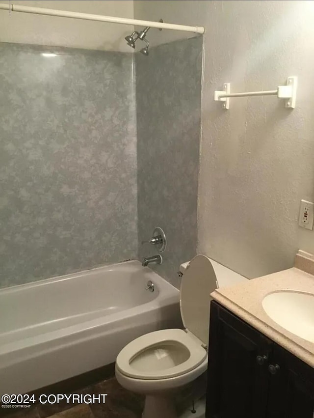 full bathroom featuring shower / bathing tub combination, vanity, and toilet