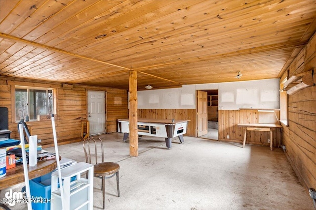 interior space with wood walls and wooden ceiling