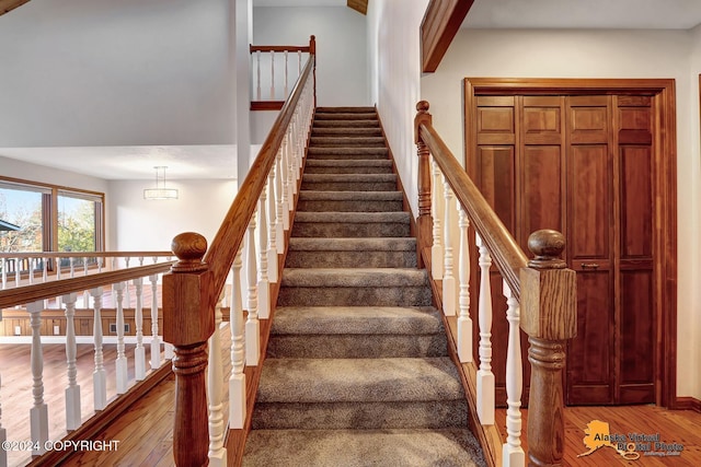 stairway featuring hardwood / wood-style floors