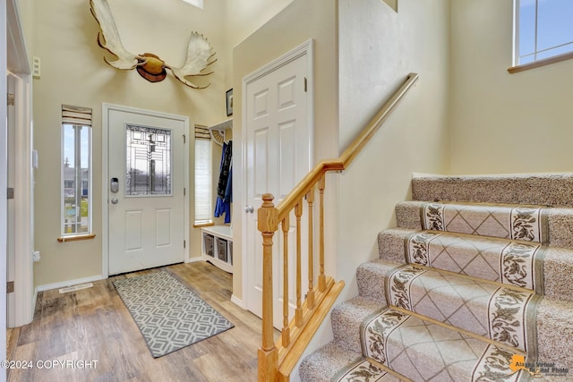 entrance foyer with a wealth of natural light and hardwood / wood-style flooring