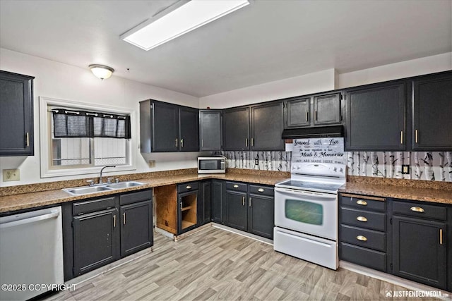 kitchen featuring appliances with stainless steel finishes, sink, and light wood-type flooring