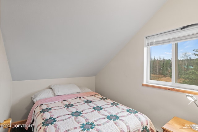 bedroom featuring lofted ceiling