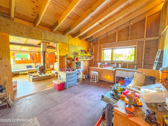 17597 Arcturus Loop, Ninilchik, AK 99639 - misc room with vaulted ceiling and a wood stove