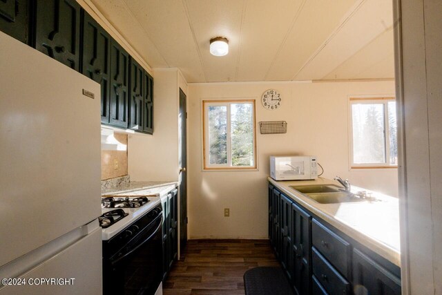 65449 Lingonberry Rd, Ninilchik, AK 99639 - kitchen featuring light countertops, white appliances, a sink, and dark wood-type flooring