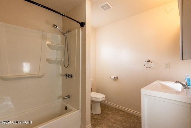 full bathroom featuring vanity, shower / tub combination, and toilet