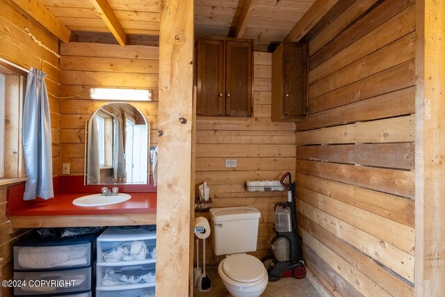 65449 Lingonberry Rd, Ninilchik, AK 99639 - half bath with wooden walls, toilet, and wood ceiling
