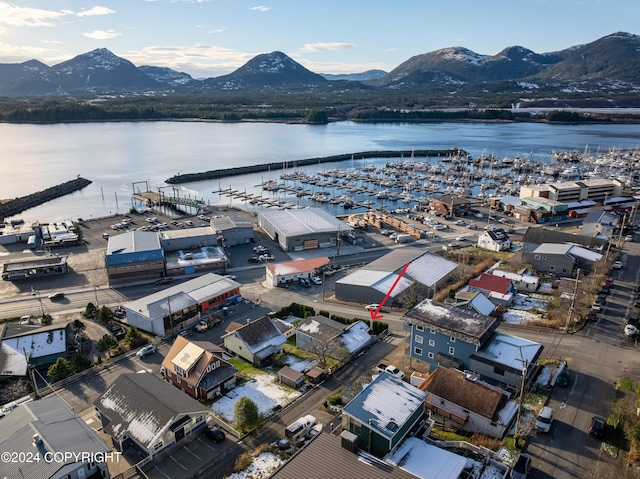 aerial view with a water and mountain view