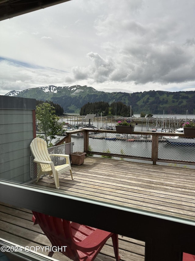 deck with a mountain view