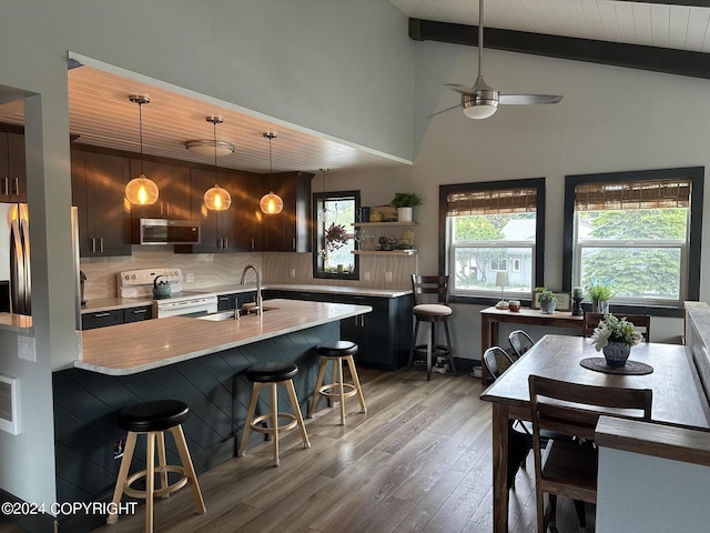 kitchen featuring pendant lighting, a kitchen breakfast bar, sink, and stainless steel appliances