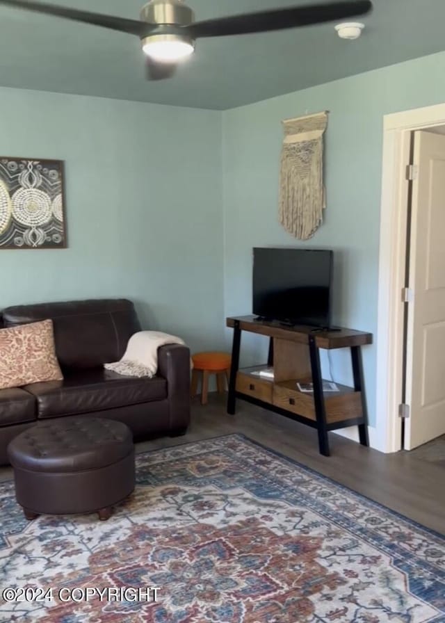 living room featuring ceiling fan