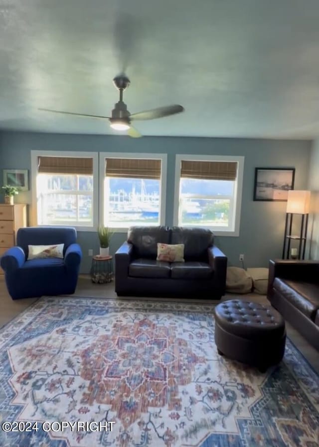 living room featuring ceiling fan