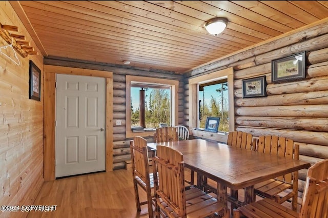 28160 Chestes St, Ninilchik, AK 99556 - dining room with wooden ceiling, light wood finished floors, and rustic walls