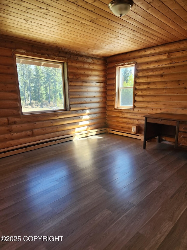 28160 Chestes St, Ninilchik, AK 99556 - spare room featuring wood ceiling, dark wood-style floors, and baseboard heating