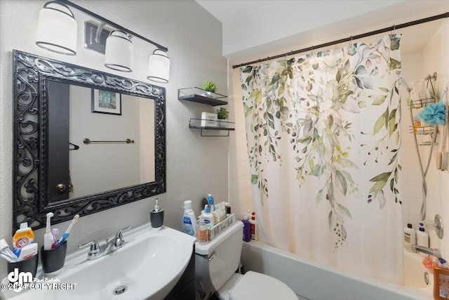 3591 Lynn Dr # 1, Anchorage, AK 99508 - bathroom featuring a textured wall, toilet, shower / bath combination with curtain, and vanity