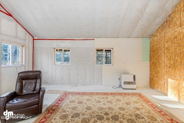 living area with a wealth of natural light and vaulted ceiling