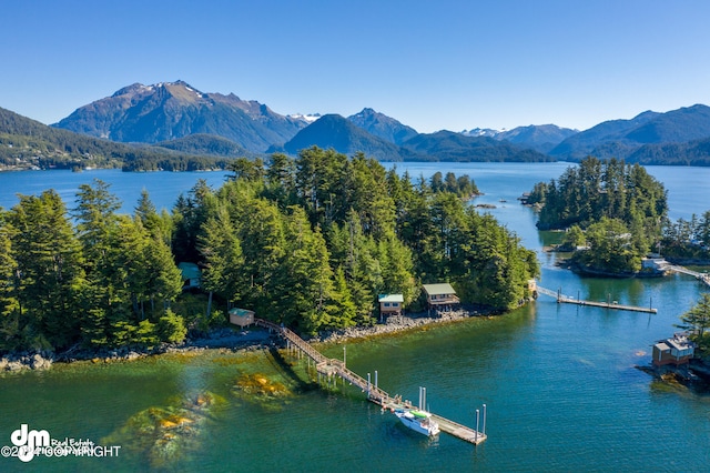 aerial view with a water and mountain view