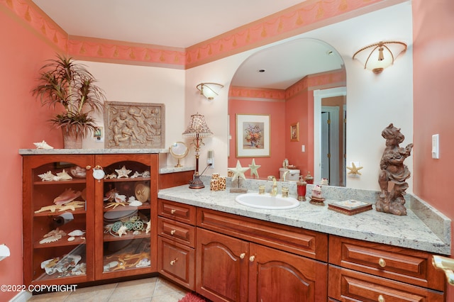 bathroom with vanity and tile patterned floors