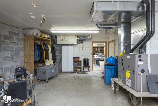 basement featuring heating unit