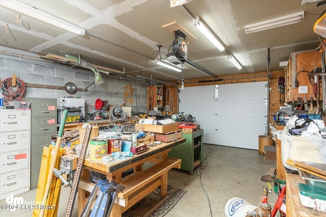 garage featuring a workshop area