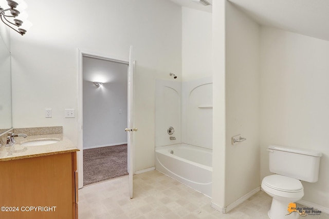 full bathroom featuring toilet, vanity, and shower / bath combination