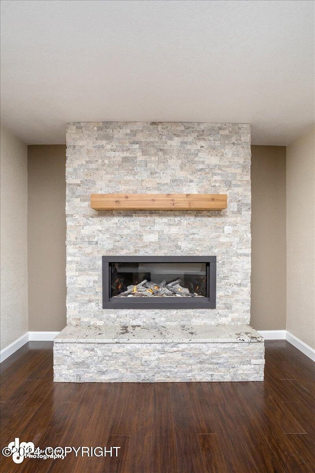 room details with a fireplace and wood-type flooring