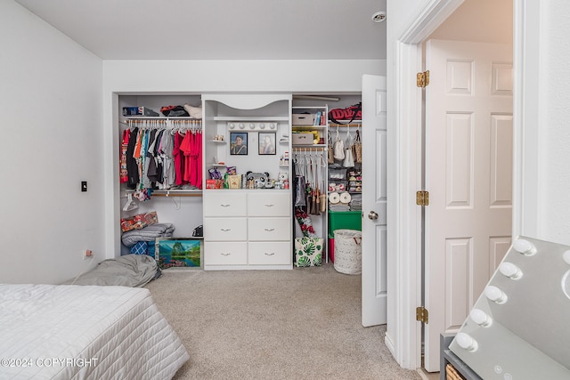 carpeted bedroom with a closet