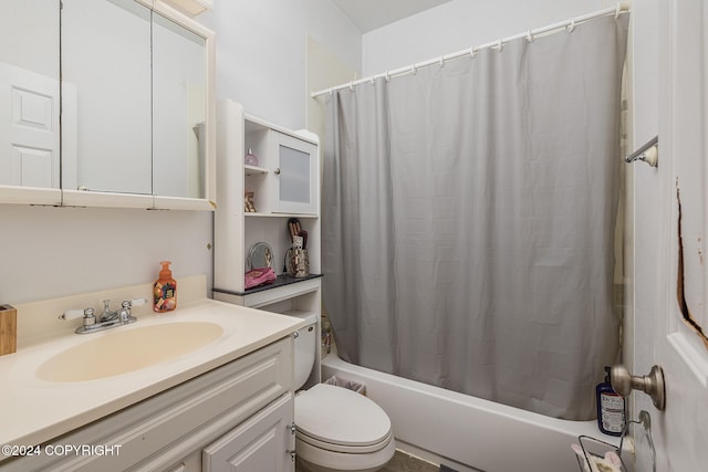 full bathroom with toilet, shower / bath combo, and vanity