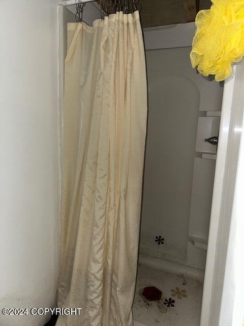 bathroom featuring a shower with shower curtain