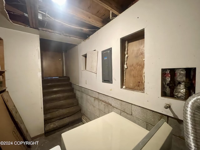 4312 E 6th Ave, Anchorage, AK 99508 - stairs with electric panel and concrete block wall