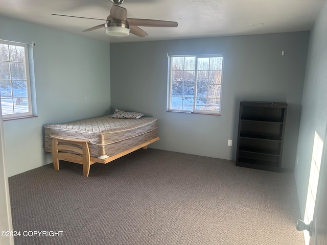 bedroom featuring carpet and ceiling fan