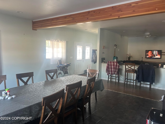 dining space featuring ceiling fan