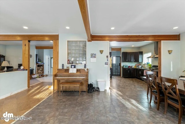 interior space with beam ceiling