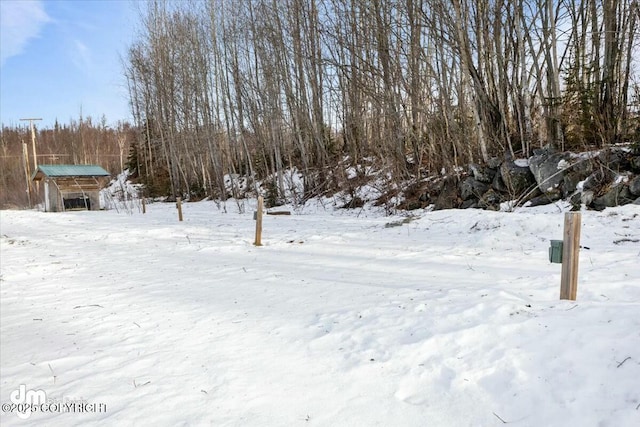 view of yard covered in snow